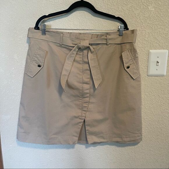 Express- Khaki High Paper Bag Waist Skirt with Tie Belt, Size XL - Picture 1 of 10
